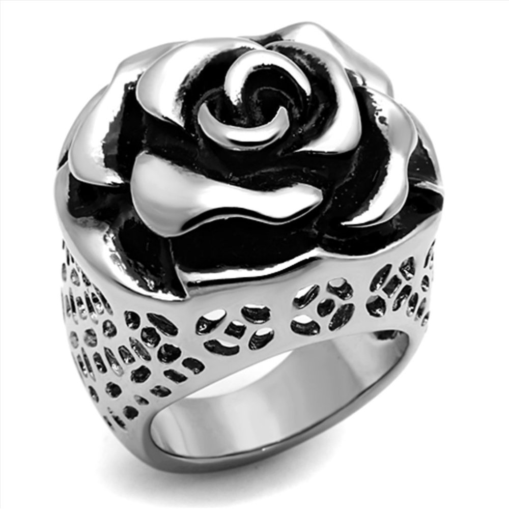 Chunky Statement Stainless Steel Rose Ring Sz 5-8